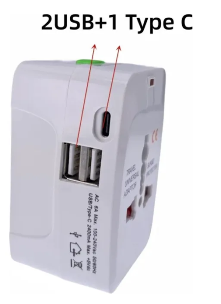 Adaptador Internacional 2 usb + 1 tipo C - Imagen 4